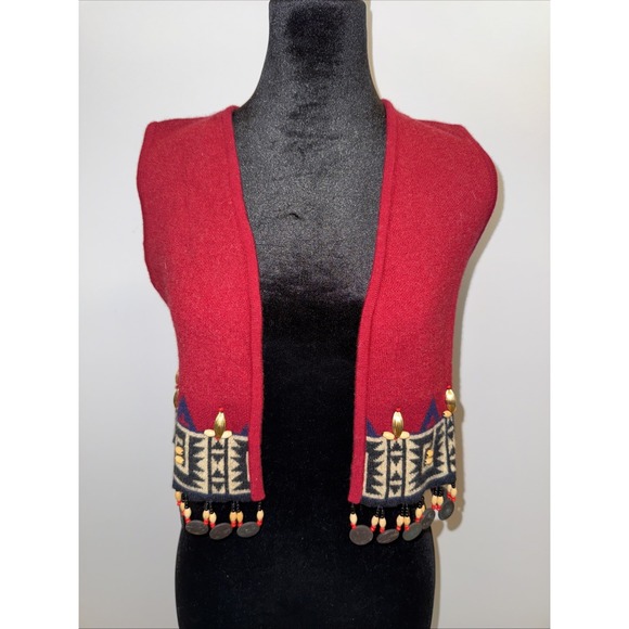 Andrea Jovine Wool Beaded Sweater Top Shirt Vest Small Vintage Red - Picture 1 of 12